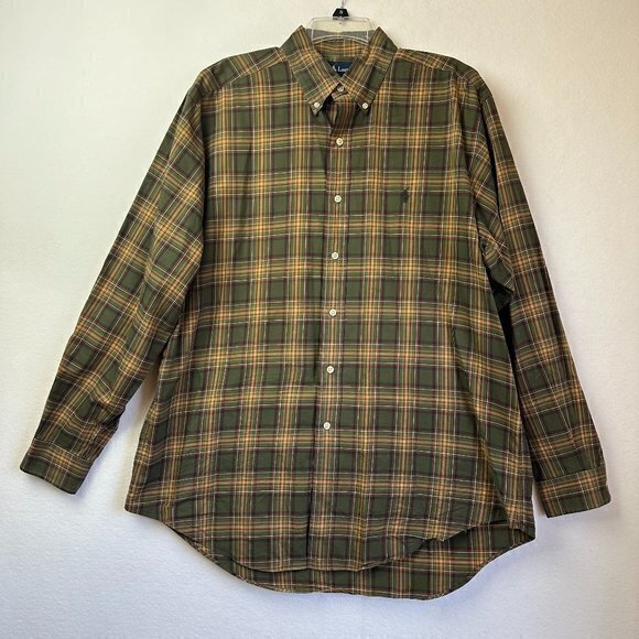 Ralph Lauren Classic Fit shirt Men‎ L button down collar brown green plaid - Picture 1 of 10